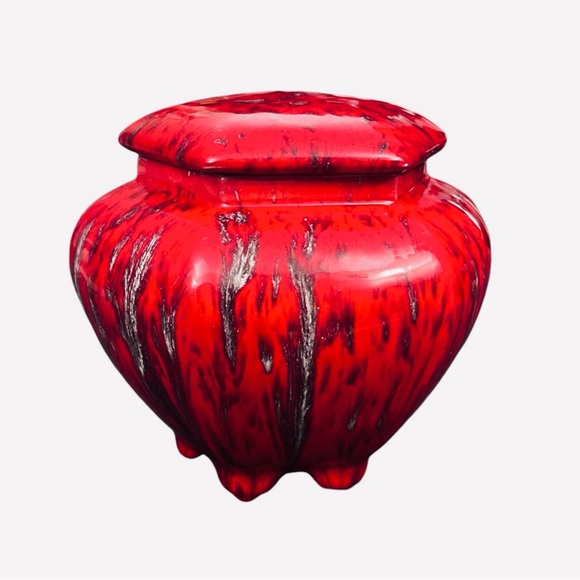 Vintage Red Pottery Hexagonal Ceramic Lidded Jar Urn 5.5" Drip Spot Glaze Signed - Picture 14 of 14